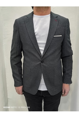Duayen Dmctekstil Erkek Haki Yeşil Desenli İtalyan Kesim Dar Kalıp Tek Düğme Blazer Ceket
