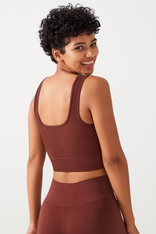 Los Ojos Kadın Kahverengi Askılı Fitilli Kare Yaka Crop Top Büstiyer Square Kahverengi