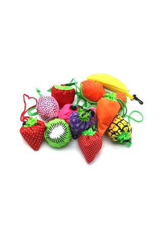 Singree 10 Adet Meyve Desenli Yeniden Kullanılabilir Alışveriş Çantaları: Katlanabilir, Taşınabilir, 20 Lbs Yük Kapasitesi, Çevre Dost Polyester Diğer