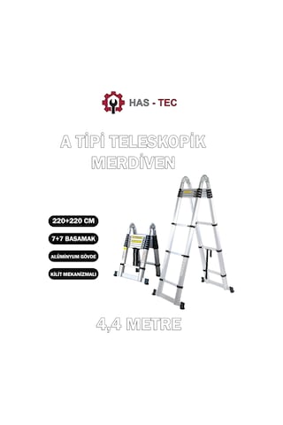Teleskopik Merdiven 4,4 Metre 7+7 Basamaklı A Tipi Uzayan
