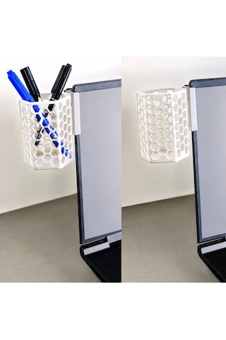 3d Baskı Monitor Kalemlik - Petek Desenli Laptop Kenar Altıgen Kalemlik-beyaz renkli