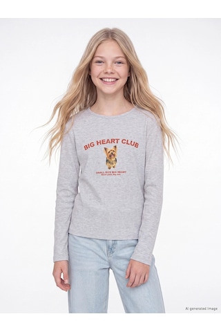 LC Waikiki Lcw Kids Gri Teddy Bear Baskılı Kız Çocuk Tişört Grey Melange