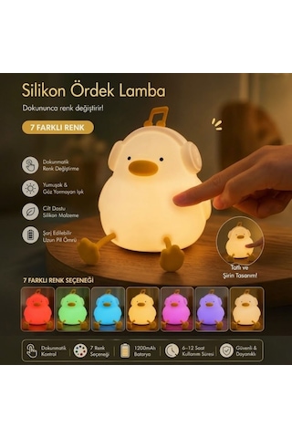 Nm Store Vurmalı 7 Renkli Silikon Ördek Led Masa Lambası, Müzisyen Tasarımlı, Dokunmatik Renk Değiştiren Dekoratif Usb Gece Lambası Diğer