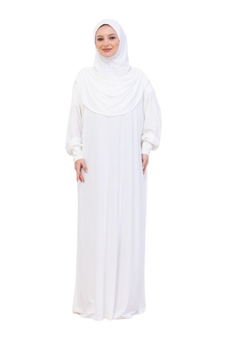 Modish Group Tek Parça Namaz Elbisesi Seti, Viskon Yumuşak Tesettür Abaya, Rahat Hazır Şal Başörtüsü Takım Krem
