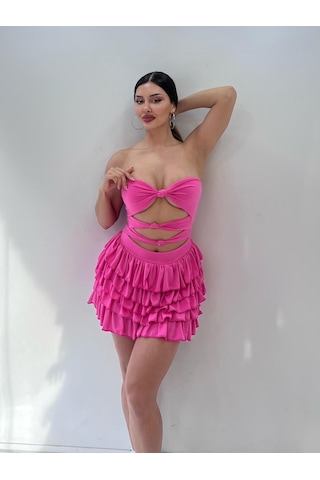 Pink Life Pembe Eteği Kat Kat Fırfırlı Sandy Mini Elbise Pembe