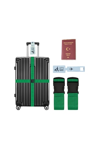 Tarix Valiz Kemeri 2 Adet + Etiket 1 Adet + Şeffaf Pasaport Kılıfı 1 Adet Yeşil
