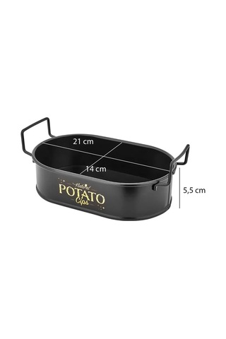 Toptanfoni Mini Oval Patates & Cips Sunumluk 21 Cm 6 Adet Siyah