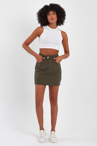 Kadın Çift Düğmeli Mini Kot Etek Haki-haki Haki