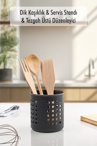 Northcity Füme Silindir Dik Kaşıklık & Tezgah Üstü Düzenleyici & Servis Standı