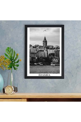 Nostaljik İstanbul Manzaralı Yapışkanlı Çerçeve Galata Kulesi Poster Tablo