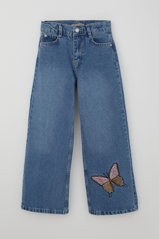 Breeze Kız Çocuk Jean Pantolon Kelebek Nakışlı Düğmeli Fermuarlı 10-14 Yaş, Mavi Mavi