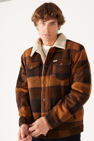 Wrangler Loose Fit Rahat Kesim Dik Yaka Kahverengi Ekoseli Sherpa Ceket W4E0XZY80 Kahverengi