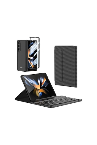 Samsung Galaxy Uyumlu Z Fold 3 Kılıf Standlı Bluetooth Klavyeli Zore Kıpta Keyboard Set Kılıf