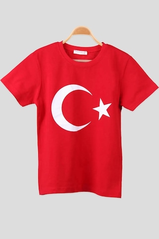 Türk Bayraklı T-shirt Kız Ve Erkek Çocuk Unisex Bayram Tişörtü Kırmızı