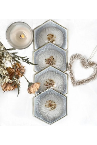 4 Lü Epoksi Bardak Altlığı - 111 Gri