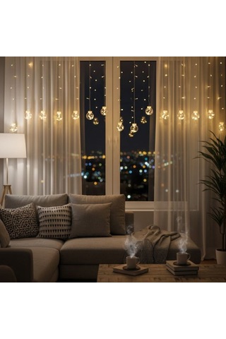 10 Sarkıtlı Kumandalı Dekoratif Top İçi Mini Toplu Led Günışığı Rengi Dekoratif Aydınlatma Sarı