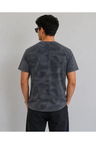 Defymoda Erkek Batik Desenli Tişört Bisiklet Yaka Kısa Kol Regular Fit T-shirt - Füme