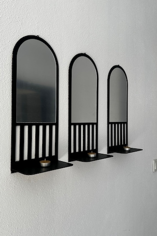Pleksi Aynalı 3lü Dekoratif Ayna 50x20cm Siyah