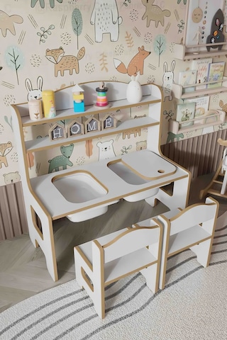 Swety Montessori Çocuk Masa Sandalye Seti Oyun, Boyama Ve Çalışma Masası 2 Sandalyeli
