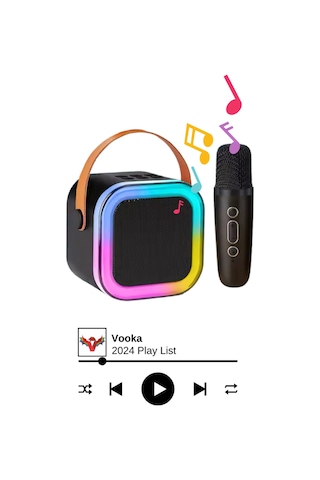 Bluetooth Hoparlör Parti Hoparlörü Karaoke Mikrofon li Işıklı Ses Bombası Usb Sd Girişli