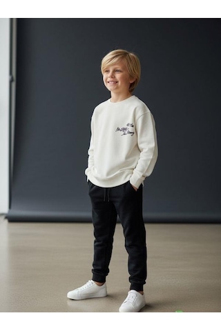 Zekids Erkek Çocuk Yumuşak Dokulu Eşofman Takım-16616 Ekru