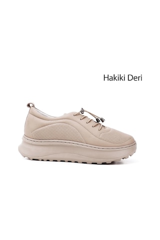 Gönderi(R) Gönderi R Lastik Bağcıklı Comfort Dolgu Taban Hakiki Deri Sneaker Nude
