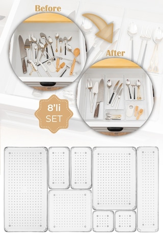 Vienev 8li Şeffaf Çekmece Içi Organizer 1x B.dkdrtgn,b.kare,d.dkdrtgn,o.dkdrtgn 2x K.dkdrtgn,k.kare