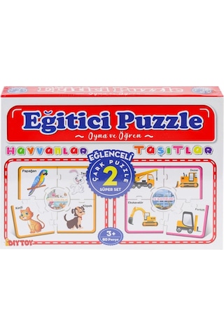 7196 Çark Puzzle Hayvanlar Taşıtlar 60 Parça