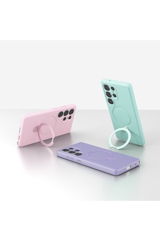 Zore Galaxy S25 Ultra Kılıf M-safe Şarj Özellikli Standlı Nvth Samara Kapak - Lila