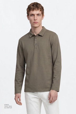 Altınyıldız Classıcs Erkek Hakı Pamuklu Slim Fit Dar Kesim Polo Yaka Uzun Kollu Esnek Tişört Haki