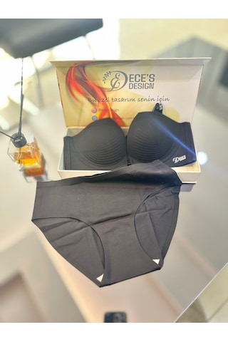 Ece's Design Dikişsiz Destekli Sütyen & Slip İç Giyim Takımı W2007 Siyah