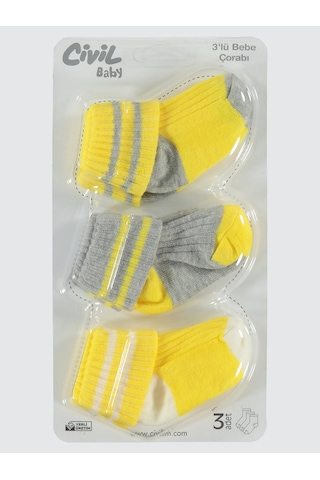 Civil Baby Bebek 3'lü Çorap Set 0-24 Ay Sarı Sarı