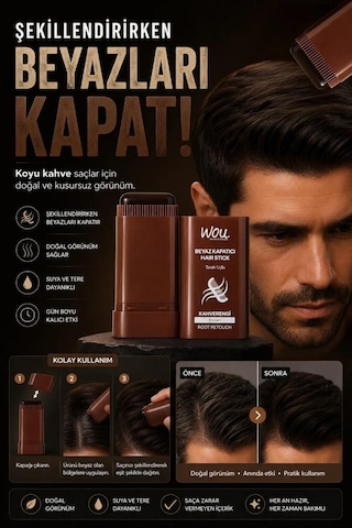 Wou Beyaz Kapatıcı Tarak Uçlu Hair Stick 15 Gr Kahverengi