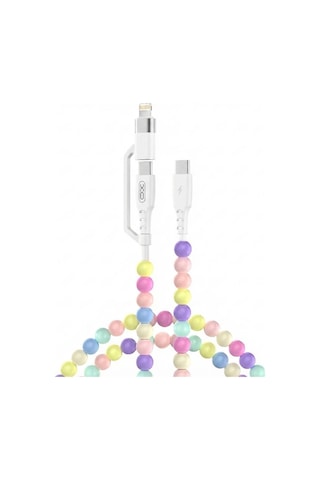 Nb-q301 60w 2 In 1 Type-c , Lightning , Type-c Renkli Boncuklu Akıllı Hızlı Şarj Chipli 1 Metre Şarj Data Kablosu