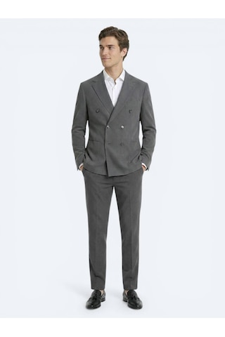 Kip Haki Çizgili Modern Fit Takım Elbise