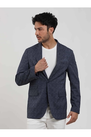 Dufy Lacivert Erkek Slim Fit Çizgili Sivri Yaka Ceket - 104442-lacivert Lacivert