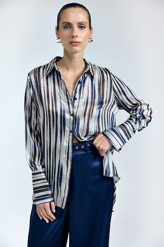 Sateen Desenli Salaş Gömlek - Lacivert-137339