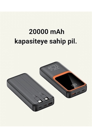 Dijital Ekranlı 20.000 Mah Powerbank 22.5w Hızlı Şarj + Çoklu Bağlantı Seçeneği Çok Renkli