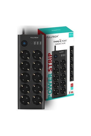 Fulltech Ftr14 Type-c Girişli Akım Korumalı 10 Lu Priz, 3 Usb Aklby-bsva58 0