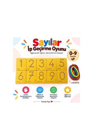 Eğitici Ahşap Sayılar Ip Geçirme Montessori El Kası Geliştirme