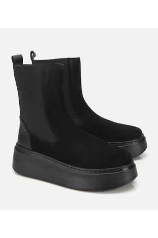 Hotiç Kadın Süet Deri Siyah Lastik Detaylı Kalın Tabanlı Düz Bot 01boh317830a100 01boh317830a100 Siyah