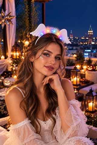 Halloween Işıklı Beyaz Melek Kanatlı Tüylü Saç Tacı Cadılar Bayramı Partisi Ve Kostüm Aksesuarı