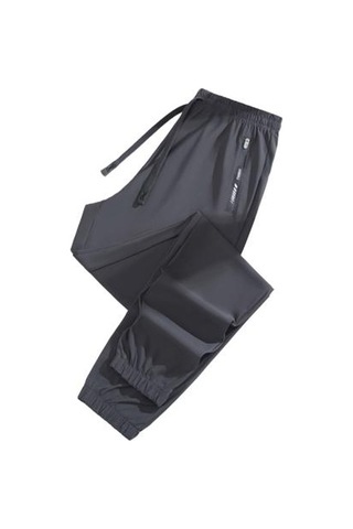 Unisex Streç Hızlı Kuruyan Pantolon Buz İpek Spor Streç Aktif Pantolon Bağcıklı Günlük Bol Jogger Cepli Yürüyüş Seyahat İçin Koyu Gri