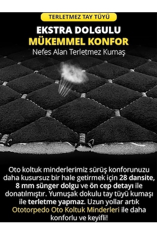 Tay Tüyü Oto Koltuk Minder Seti - Cepli & Terletmez - Siyah Beyaz