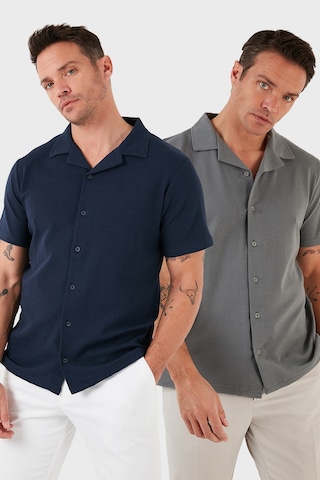 Buratti Pamuklu Regular Fit Kısa Kollu 2'Li Paket Erkek Gömlek 5902640S2 Açık Haki-Indigo