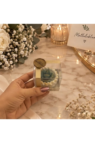 20 Li Kişiye Özel Nikah Hediyeliği Sukulent Mum Taş Tozu Mumluk Süslemeli Etiketli