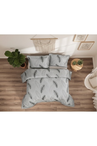 Calantha Home Collection Elsa 3 Parça Gri Çiçekli Pike Takımı 240 X 260 Cm Gri
