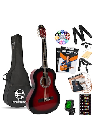 Fourtune Luca C-180rd Kırmızı Klasik Gitar Seti 4/4 Sap Ayarlı