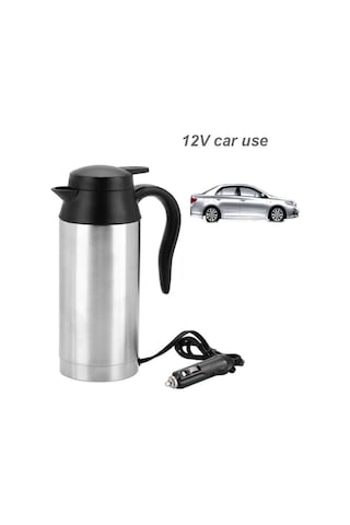 750ml Taşınabilir Paslanmaz Araba Elektrikli Su Isıtıcısı Gümüş 12V/120W
