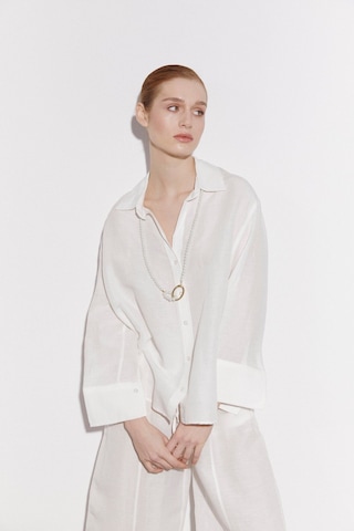 Kadın Keten Gömlek Pantolon Takım Beyaz